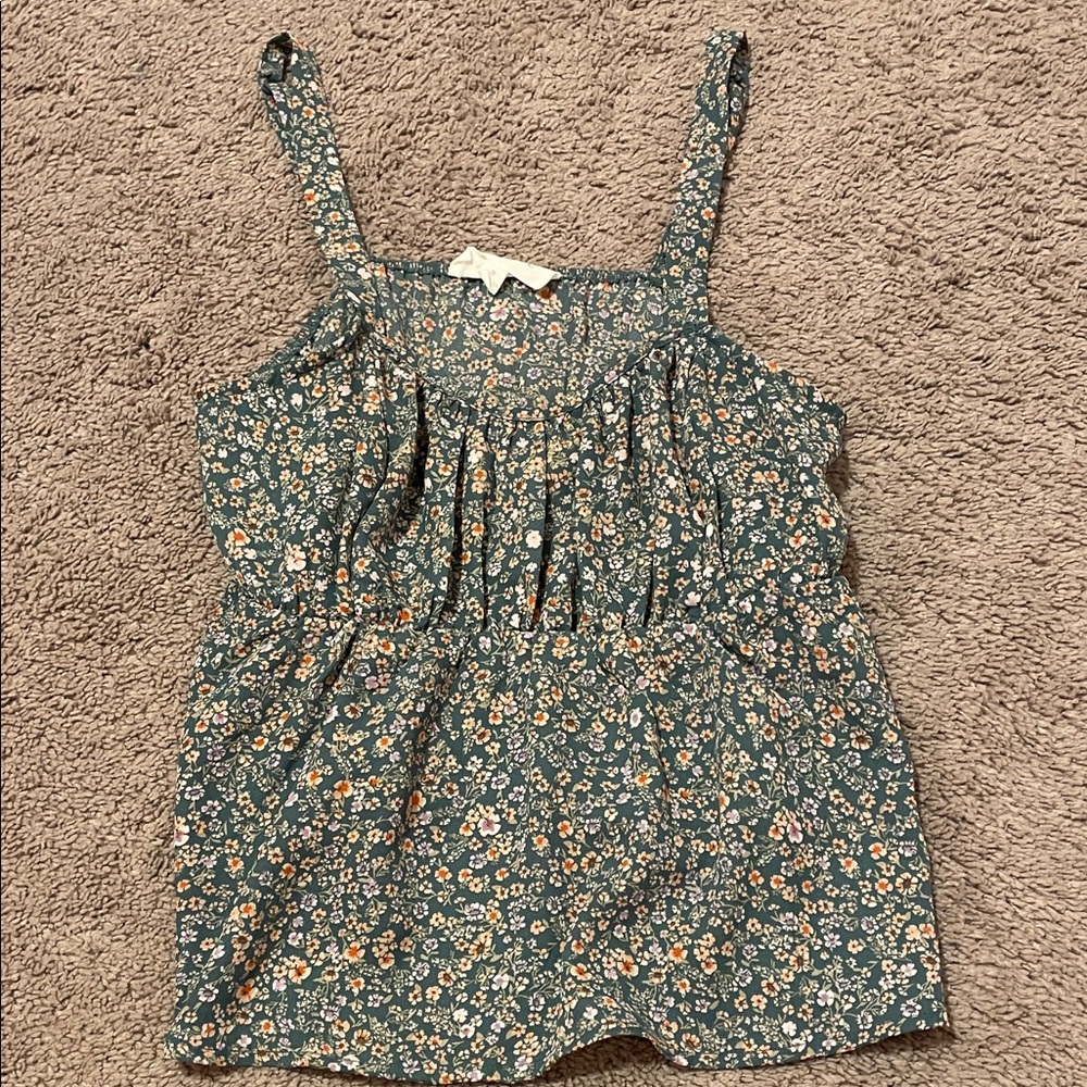 Pink Rose Floral Tank Top in Green and Orange